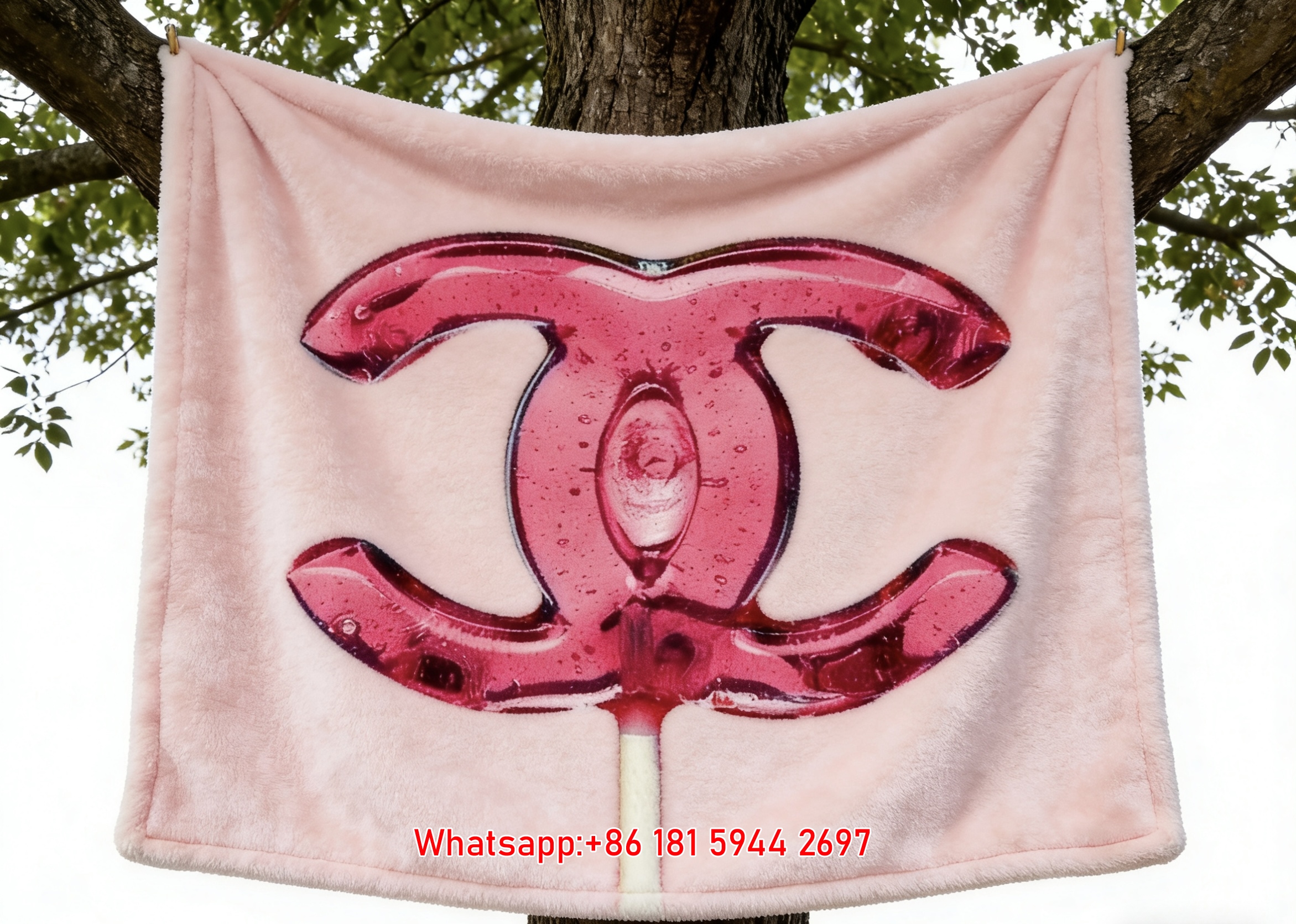 Chanel Pink Lollipop CC Logo Flannel Throw Blanket IMG_6667